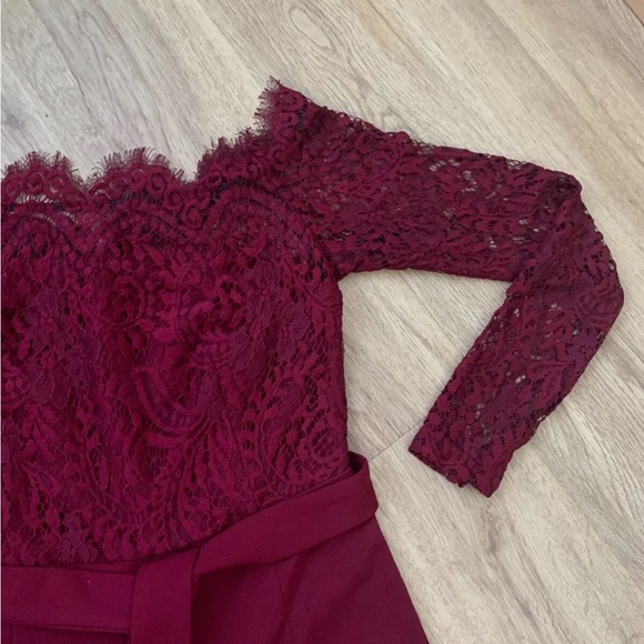SHEIN Off Shoulder Lace Bodice Black Jumpsuit Size S 8  Burgundy - Picture 2 of 5